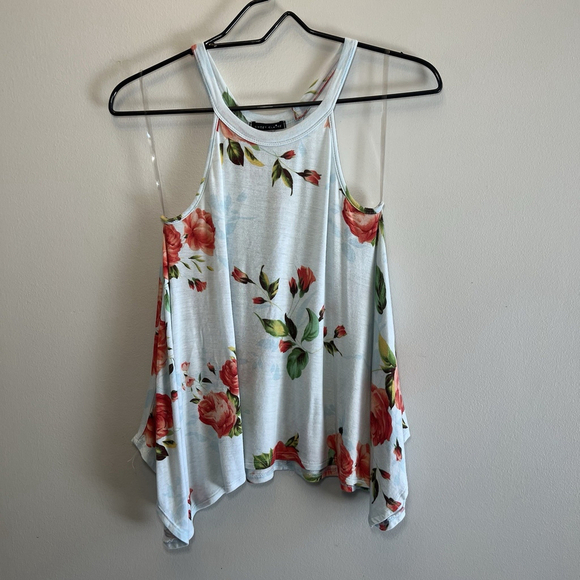 Sweet Claire Floral Tank Top Light Blue Racerback Tunic Flowy Size Small - Picture 2 of 10